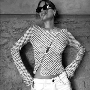 Source Unknown - Diagonal Button Up Second-Skin Top, Milk Chocolate